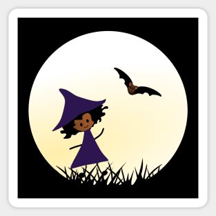 Witch Girl with her  Bat friend Sticker